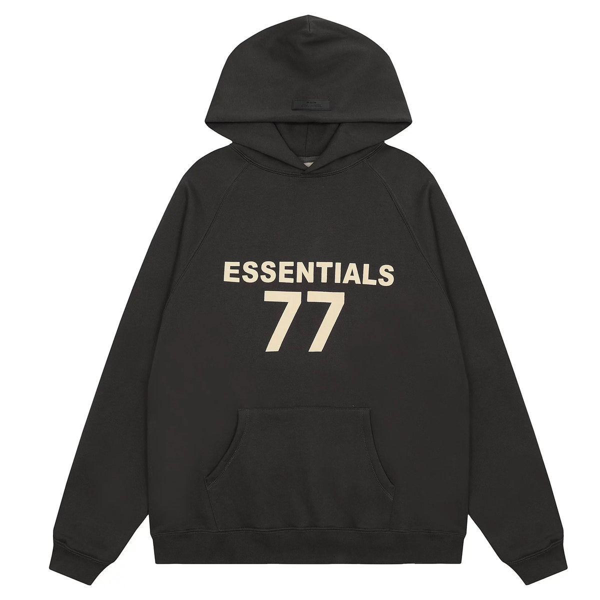 Fog Essentials Black Oversized Hoodie “ESSENTIALS 77” Chest Logo