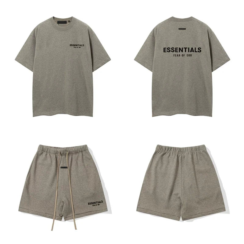 Fog Essentials Oversized Letter Print T‑Shirt & Elastic Drawstring Shorts 2‑Piece Streetwear Matching Outfit