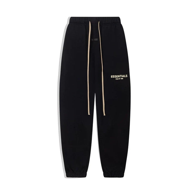 Fog Essentials Cream‑Logo Black Contrast‑Drawstring Baggy Street‑Wear Jogger Pants Hover Image
