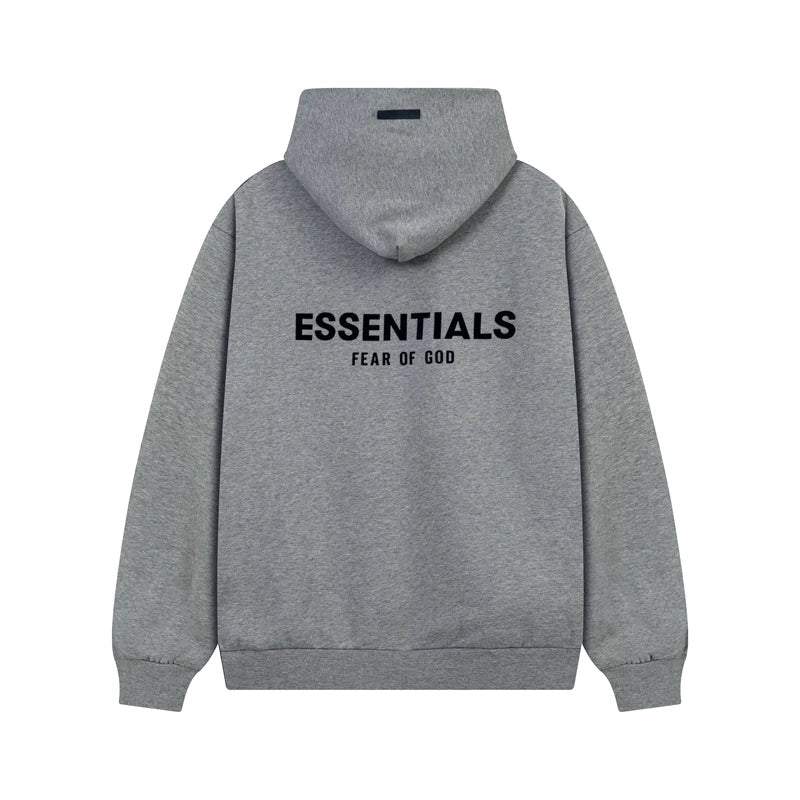 Fog Essentials Logo‑Print Light Heather‑Grey Drop‑Shoulder Relaxed‑Fit Street‑Wear Hoodie