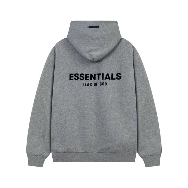 Fog Essentials Logo‑Print Light Heather‑Grey Drop‑Shoulder Relaxed‑Fit Street‑Wear Hoodie Hover Image