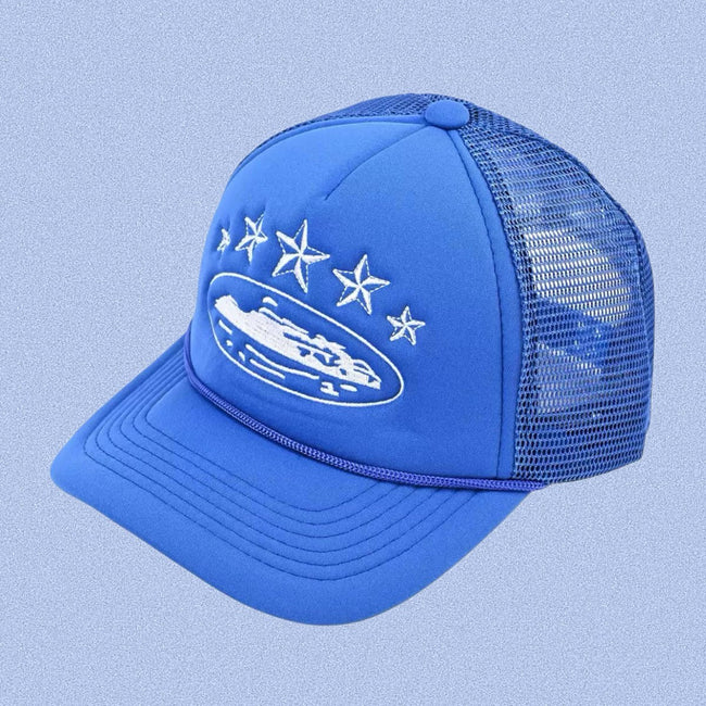 Blue Vintage Trucker Cap | Embroidered Streetwear Hat Hover Image