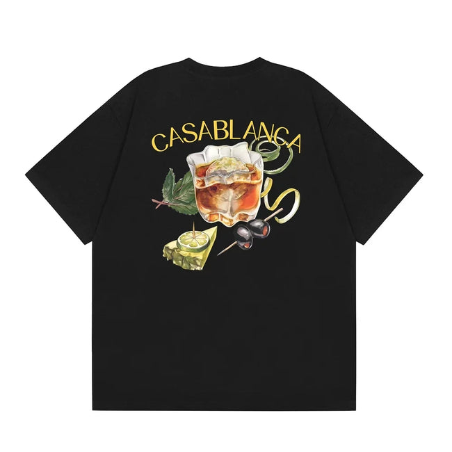 Casablanca Cocktail & Olive Garnish Back Graphic T-Shirt - Black Hover Image