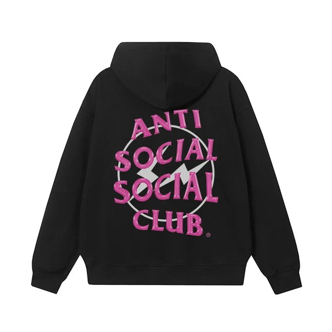 Anti Social Social Club Pink Lightning Circle Logo Hoodie - Black Hover Image