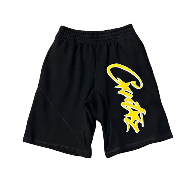 Black Script Logo Sweat Shorts – Oversized Streetwear Casual Shorts Hover Image