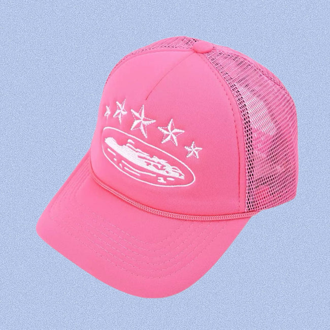Pink Vintage Trucker Cap | Embroidered Streetwear Hat Hover Image