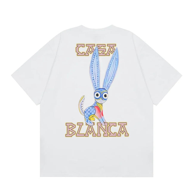 Casablanca Folkloric Blue Rabbit Back Graphic T-Shirt - White Hover Image