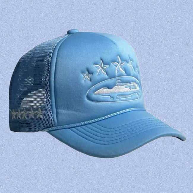 Blue Vintage Trucker Cap | Embroidered Streetwear Hat Hover Image