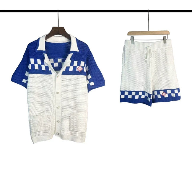 Casablanca Royal Blue Checkerboard Knit Set - White / Royal Blue Hover Image