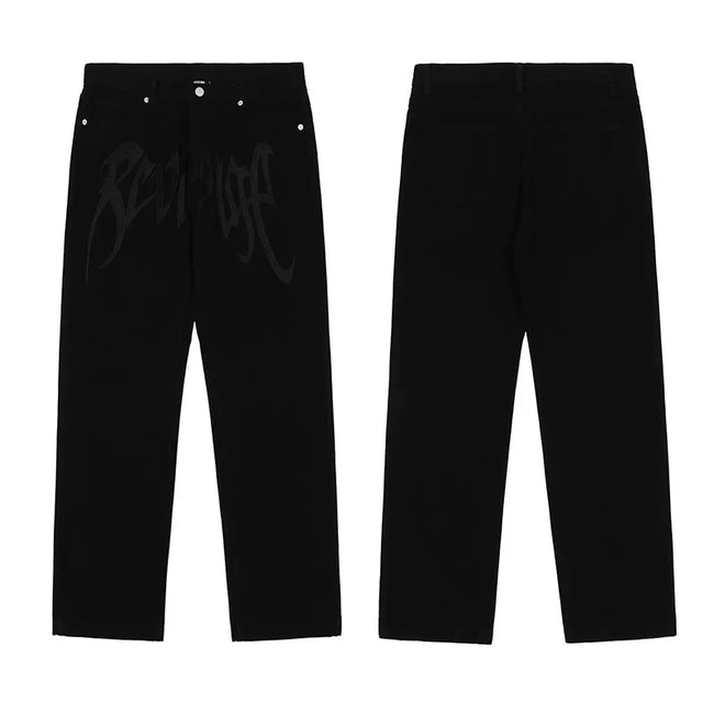 Revenge Subtle Black-on-Black Gothic Logo Denim Jeans Hover Image