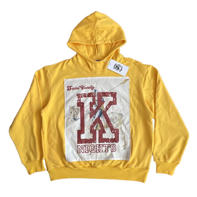 SAINT VANITY Patchwork Yellow Hooded Casual Sweatshirt Main Image