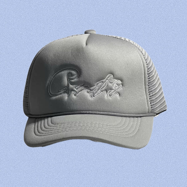 Grey Vintage Trucker Cap | Tonal Embroidered Streetwear Hat Hover Image