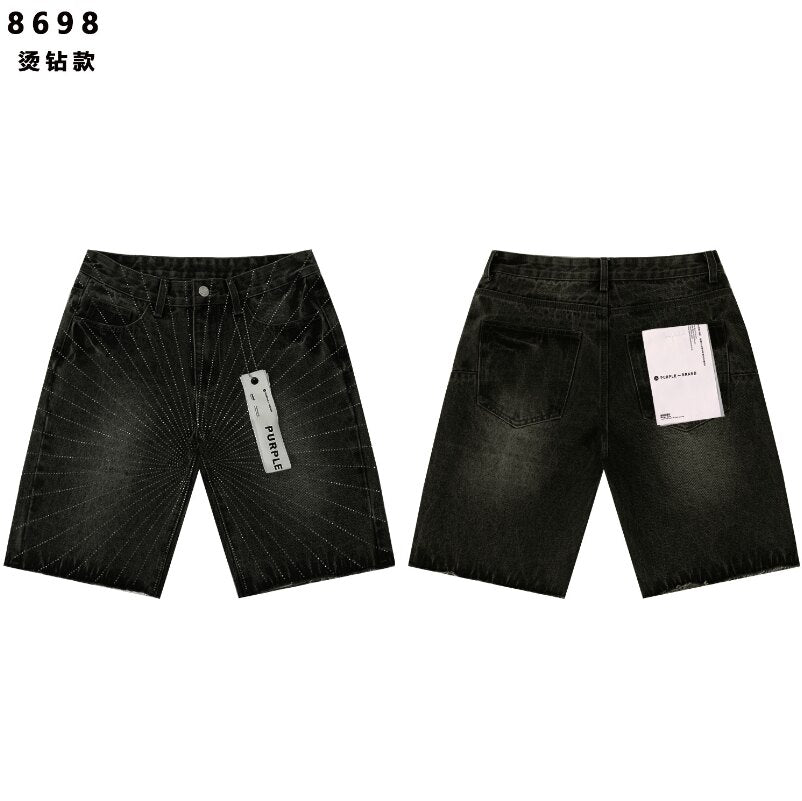 Radial Rhinestone Black Denim Shorts