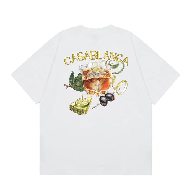 Casablanca Cocktail & Olive Garnish Back Graphic T-Shirt - White Hover Image