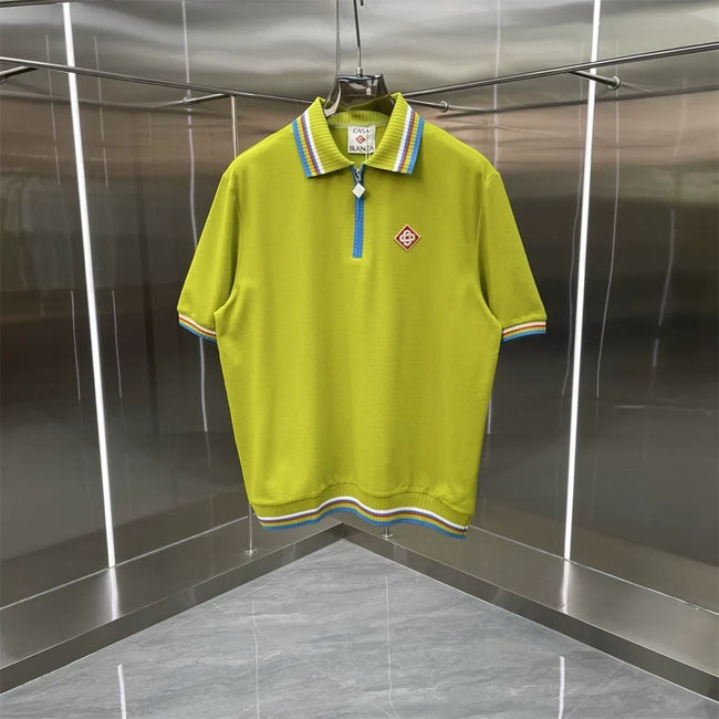 Casablanca Solid Knit Polo Shirt - Olive / Blue Hover Image