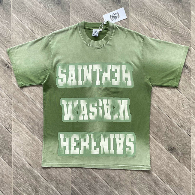 SAINT VANITY Washed Watercolor Print Casual Short-Sleeved T-shirt Hover Image