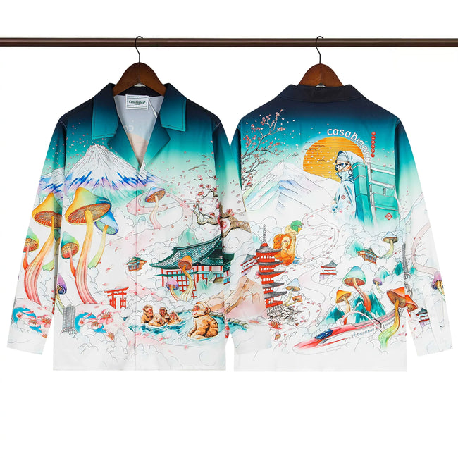 Casablanca Japanese Pagoda & Mountain Silk-Style Shirt - White / Green Hover Image