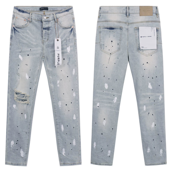 Light‑Wash Splatter Paint Ripped Straight‑Leg Jeans Hover Image