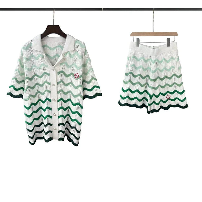 Casablanca Green Wave Knit Set - White / Mint / Dark Green Hover Image