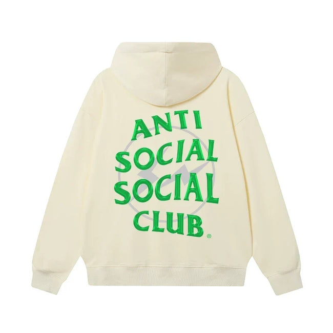 Anti Social Social Club Green Lightning Circle Logo Hoodie - Cream Hover Image
