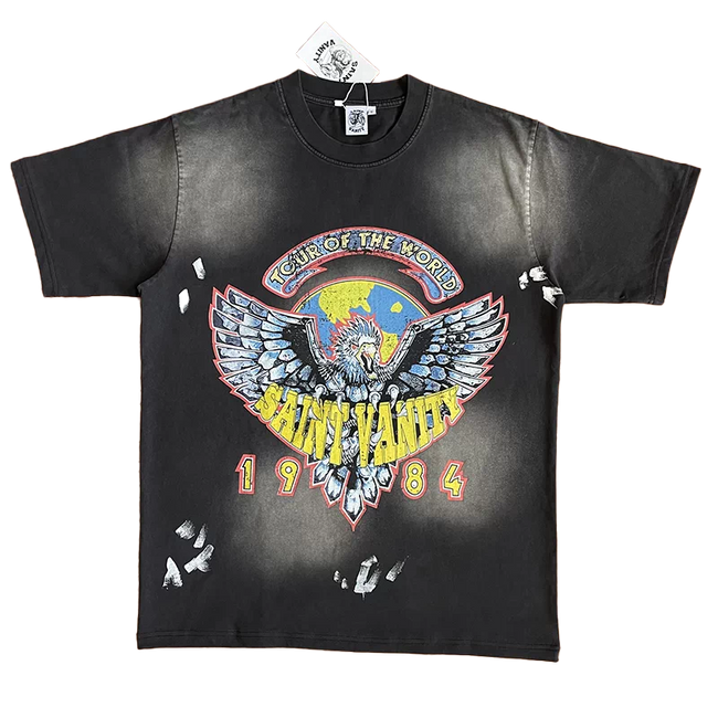 SAINT VANITY 1984 Tour of the World Eagle Earth Printed Vintage Short sleeved T-shirt Main Image