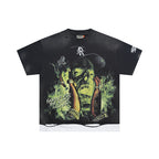 ROUGHPLAY Heavyweight Layered Graphic Tee - Cyber Acid Creature & Lime Globe