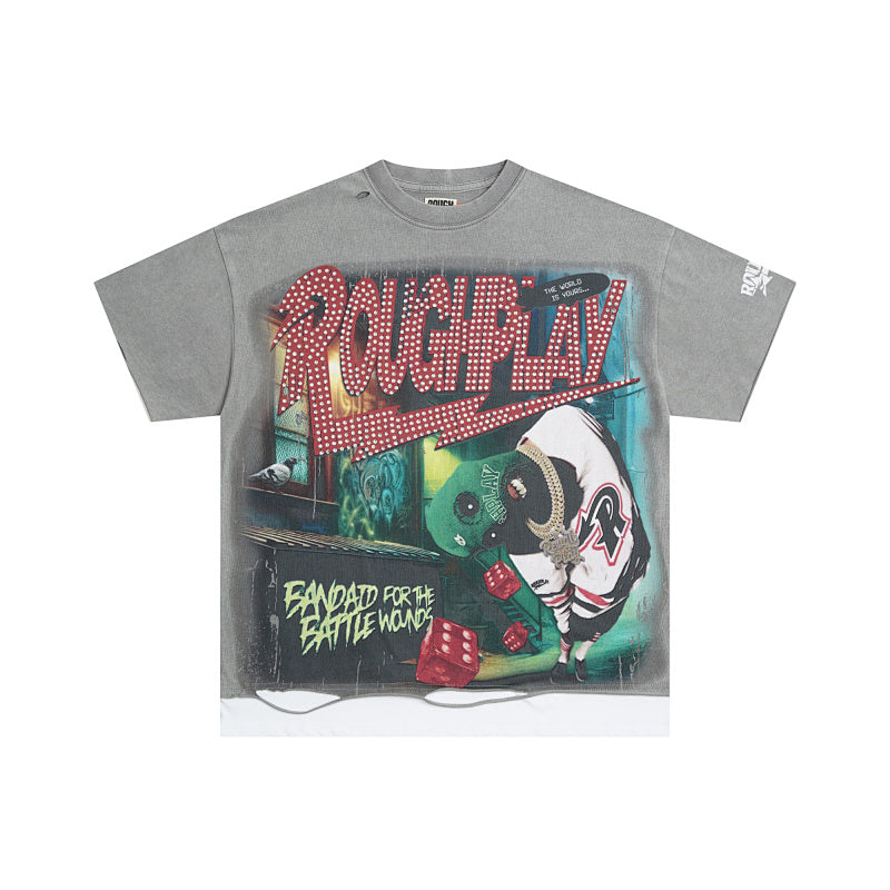 ROUGHPLAY Heavyweight Layered Graphic Tee - Neon Skater Panda & TV
