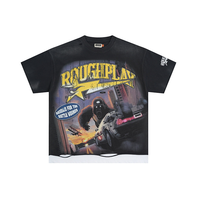 ROUGHPLAY Heavyweight Layered Graphic Tee - Giant Gorilla & Sunset Cityscape