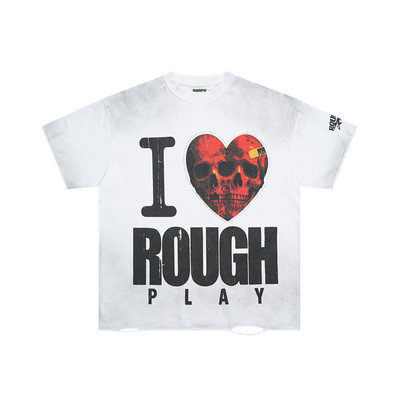 ROUGHPLAY Heavyweight Distressed Graphic Tee - I Heart ROUGHPLAY & Red Graphic Heart