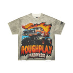 ROUGHPLAY Heavyweight Distressed Graphic Tee - Monster Truck & Flame Emblem