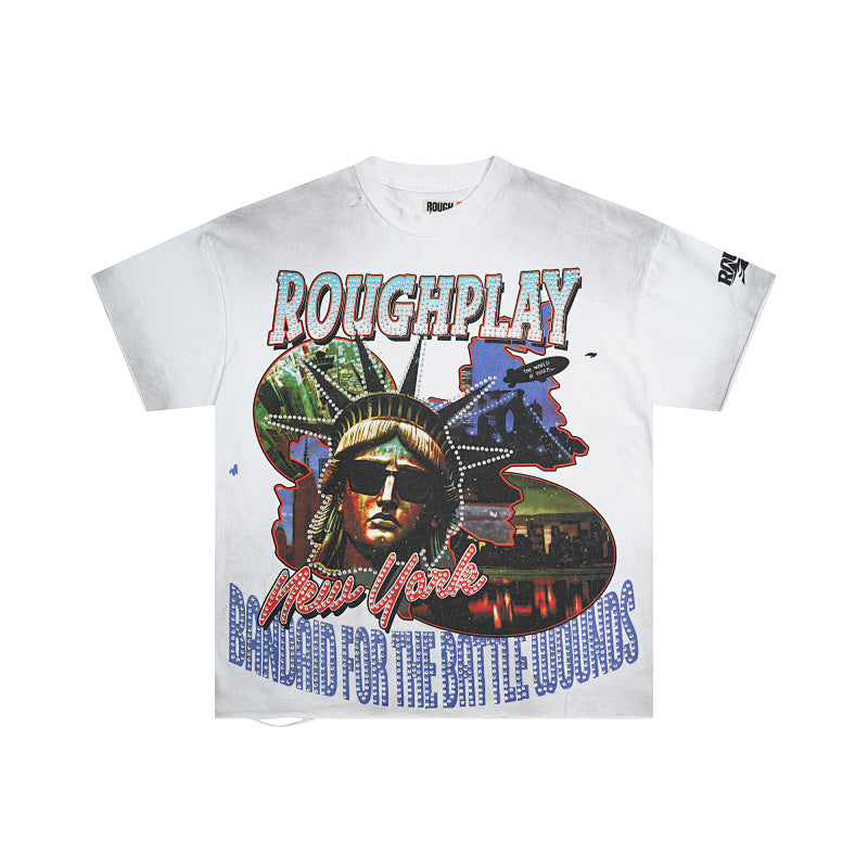 ROUGHPLAY Heavyweight Distressed Graphic Tee - Liberty & New York City