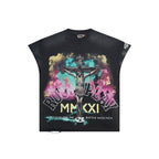 ROUGHPLAY Heavyweight Distressed Graphic Tee - Neon Cross & MMXXI