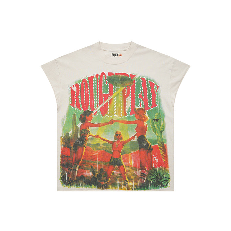 ROUGHPLAY Heavyweight Distressed Graphic Tee - Desert Cheerleaders & Red Sun