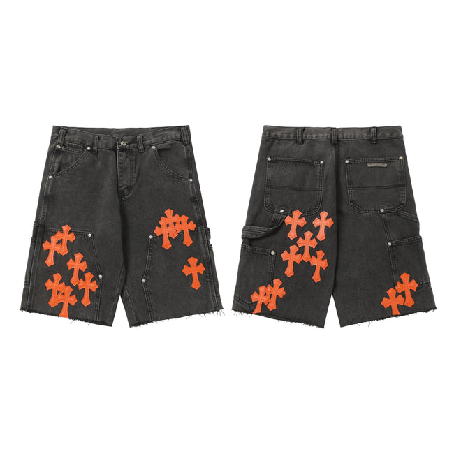 Chrome Hearts Vintage Cross Patchwork Washed Carpenter Denim Shorts 9903 Main Image