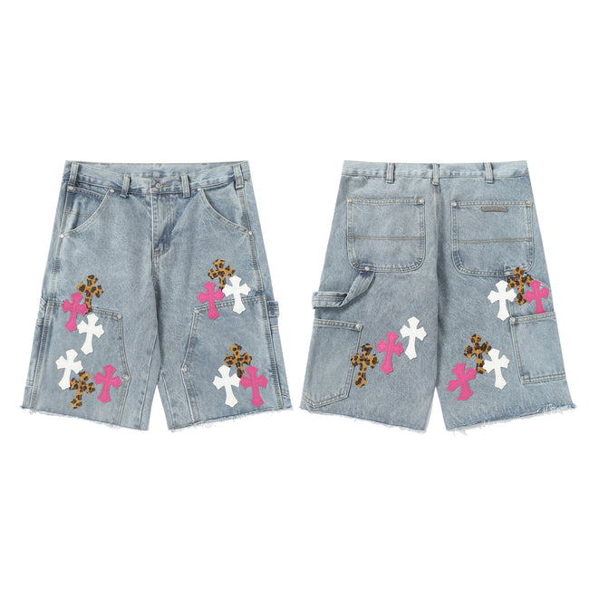 Chrome Hearts Vintage Cross Patchwork Washed Carpenter Denim Shorts 201 Main Image