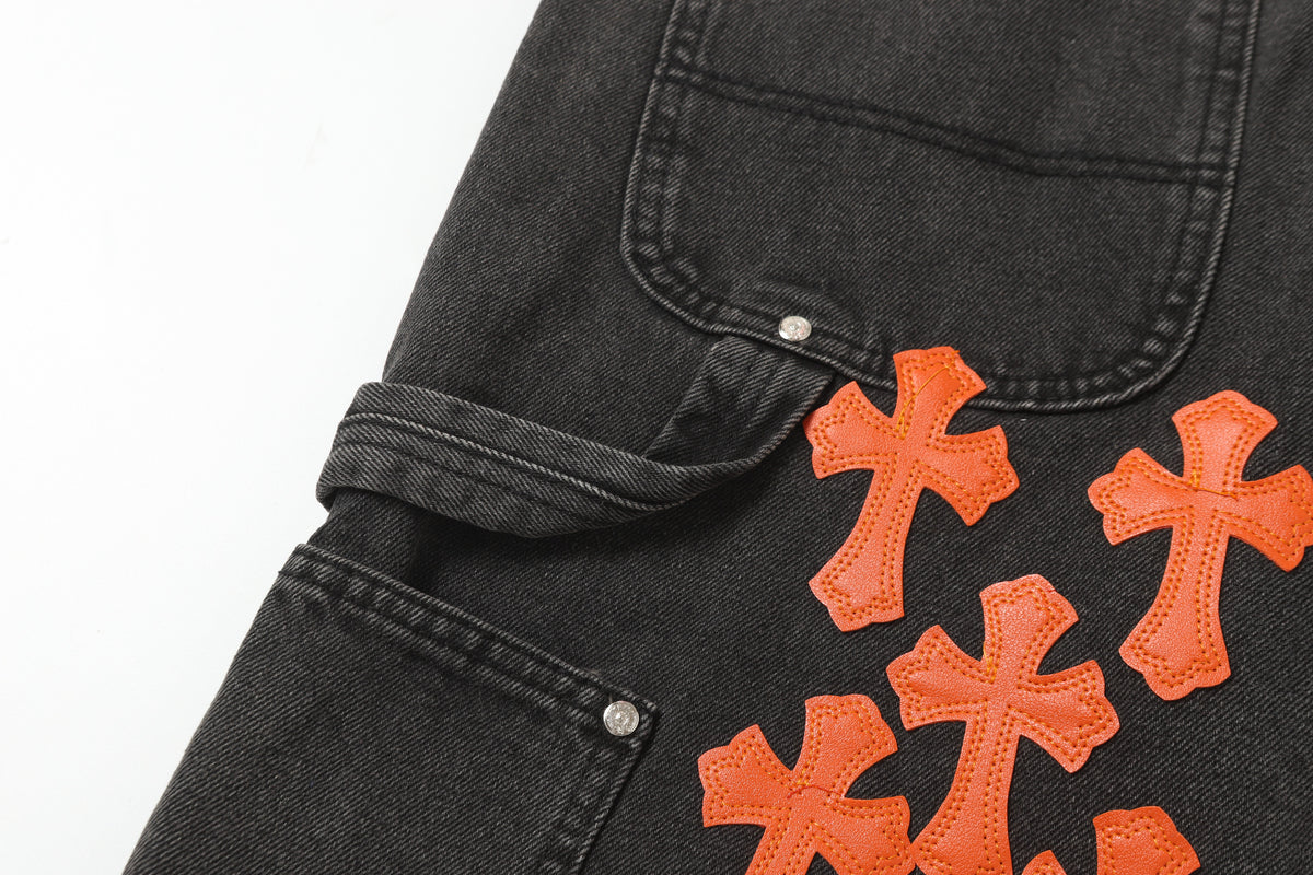 Chrome Hearts Vintage Cross Patchwork Washed Carpenter Denim Shorts 9903