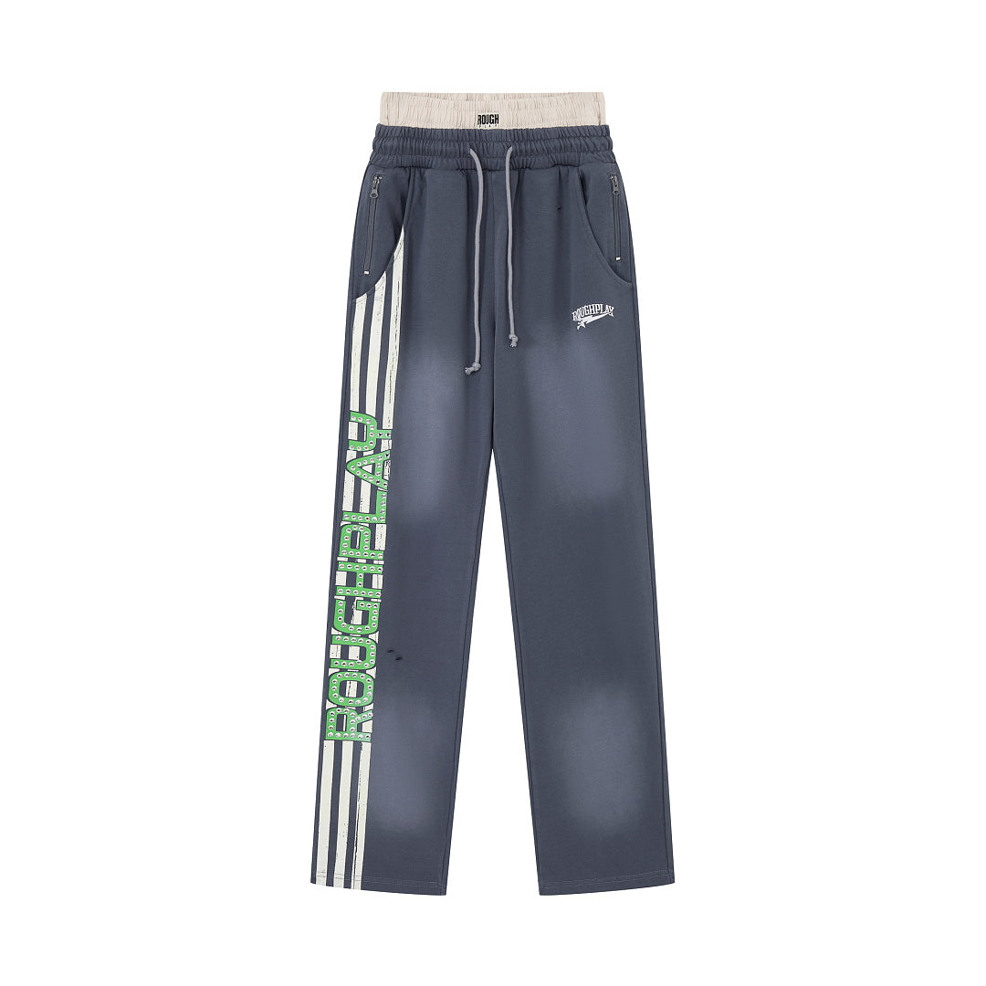 ROUGHPLAY Heavyweight Washed Sweatpants - Neon Green Side Logo & Double Waistband