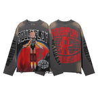 ROUGHPLAY Distressed Anime Graphic Long Sleeve Shirt Unisex Mud Wash Vintage Oversized Streetwear Crewneck Top