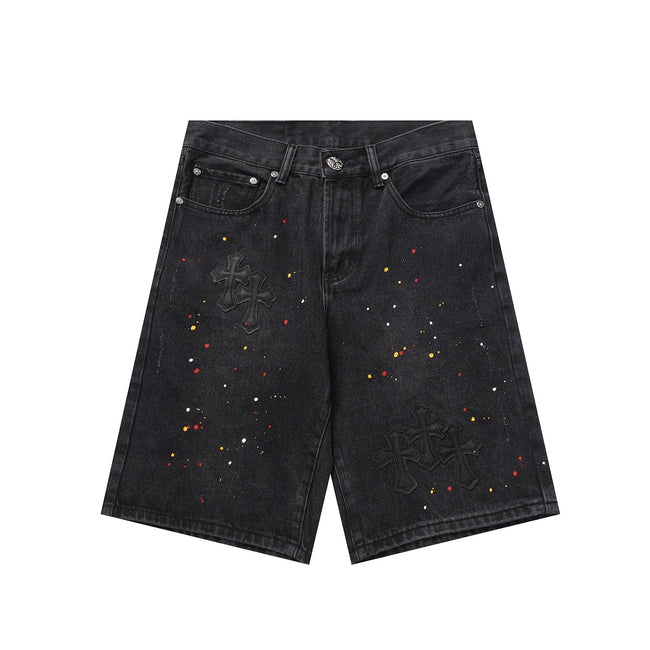 Chrome Hearts Cross Patch Embroidered & Hand-Painted Denim Shorts 9927 Hover Image