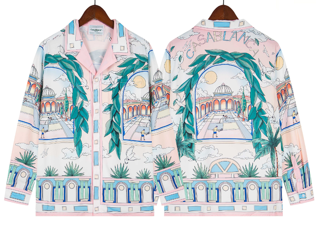 Casablanca Architectural Arch & Greenery Silk-Style Shirt - Pink / White Hover Image