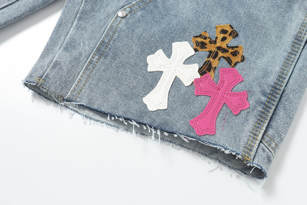 Chrome Hearts Vintage Cross Patchwork Washed Carpenter Denim Shorts 201