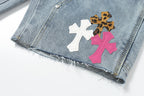 Chrome Hearts Vintage Cross Patchwork Washed Carpenter Denim Shorts 201