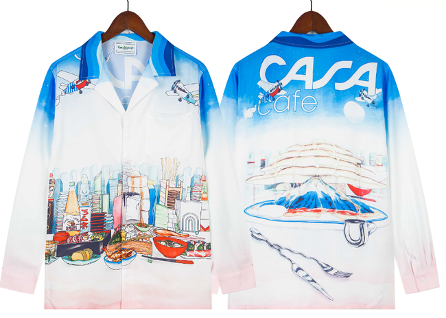 Casablanca Skyline & Dining Gradient Silk-Style Shirt - Blue / White Hover Image