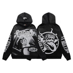 ROUGHPLAY Graphic Hoodie Oversized Heavyweight Gothic Skull Print Fleece Sweatshirt