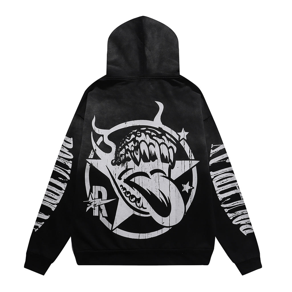 ROUGHPLAY Graphic Hoodie Oversized Heavyweight Gothic Skull Print Fleece Sweatshirt