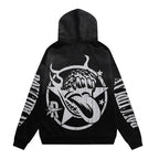 ROUGHPLAY Graphic Hoodie Oversized Heavyweight Gothic Skull Print Fleece Sweatshirt