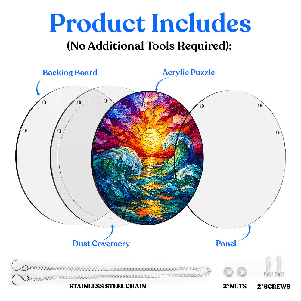 Acrylic Jigsaw Puzzle Suncatcher - Sunset Waves